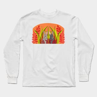 Fall Rabbits hiding in red leaves Long Sleeve T-Shirt